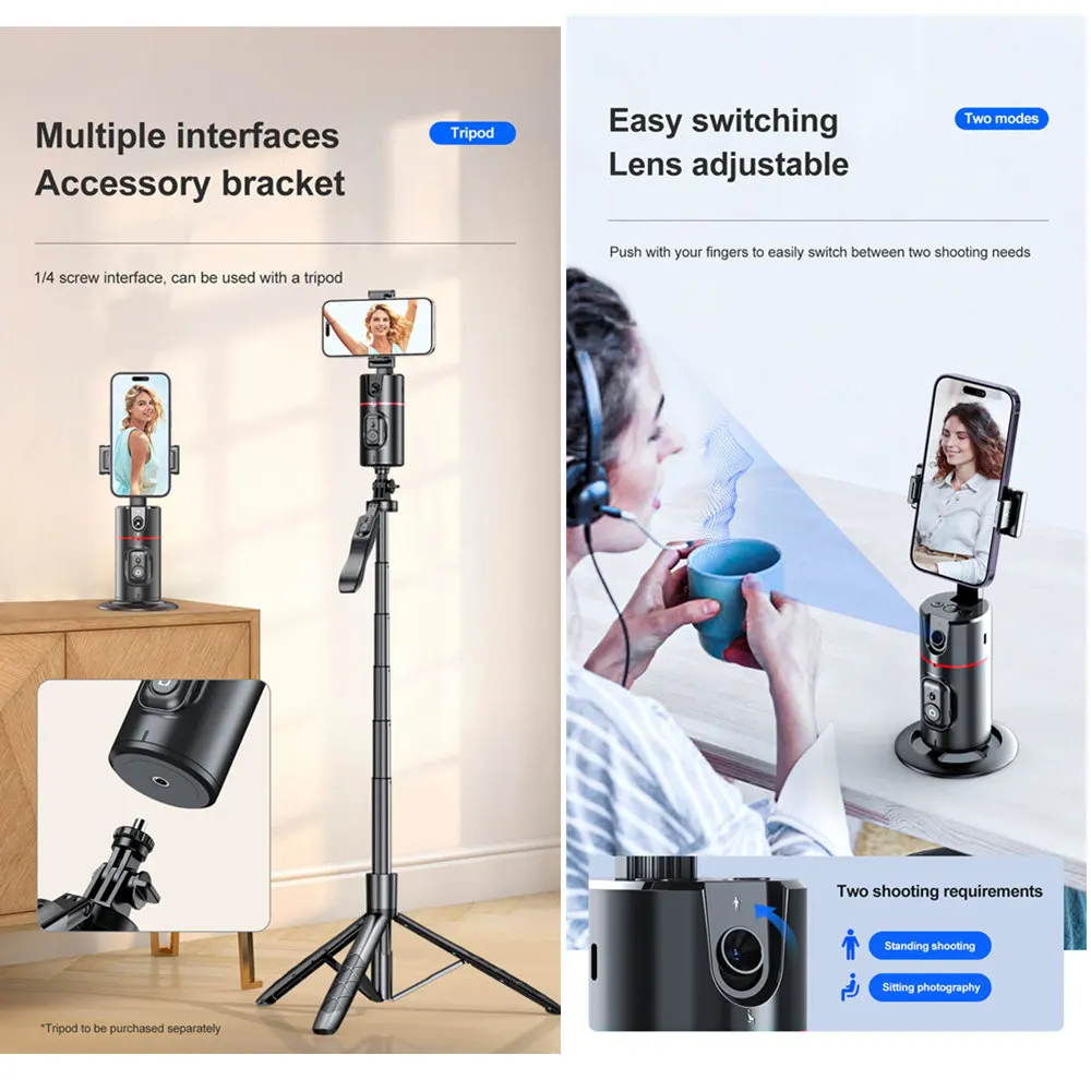 P02 360 Rotation Gimbal Stabilizer Follow-up Selfie Desktop Face Tracking Gimbal for Tiktok Smartphone Live with Remote Shutter