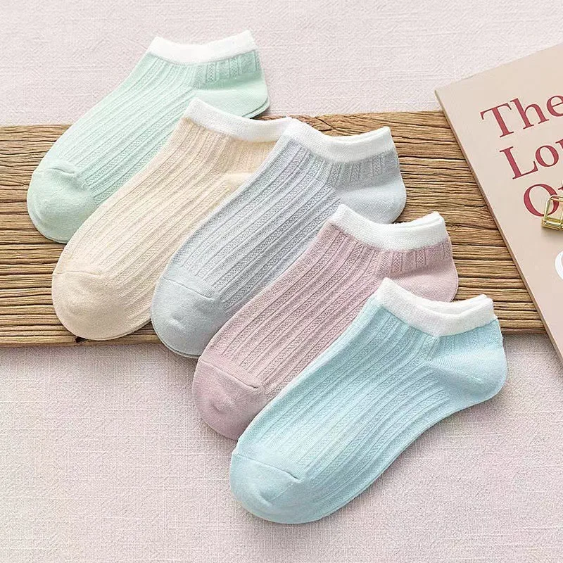 

5 Pairs Unisex Color Block Side Label Boat Socks Soft Comfortable Breathable Odor Proof Sports Style Casual Couple Socks