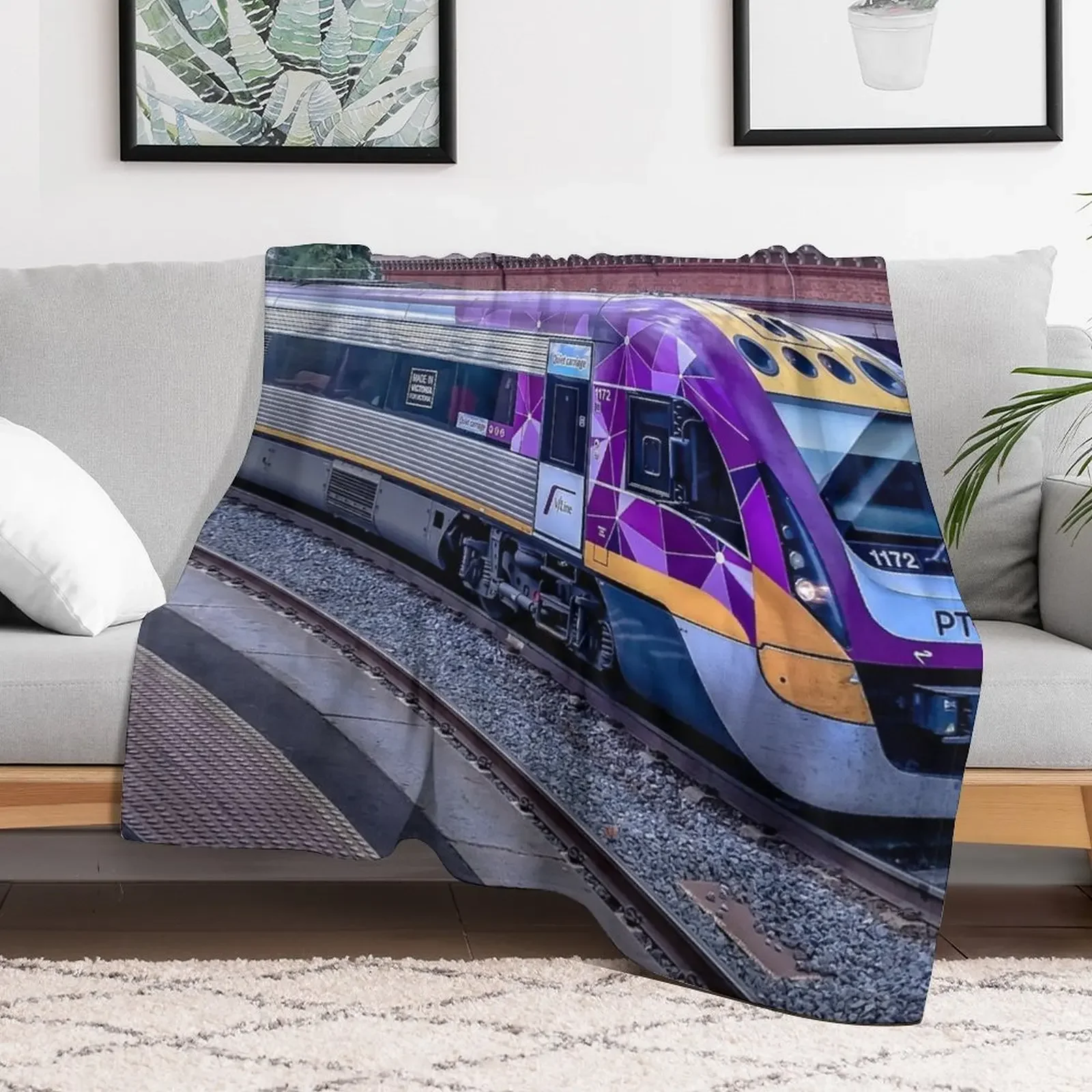 VLine Train at Castlemaine Station Throw Blanket Beach Hairys for sofa Decorative Sofa Blankets