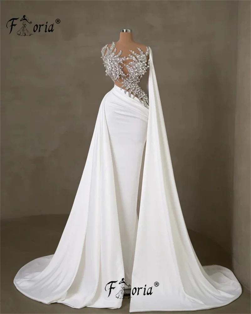 Couture Beaded Ivory Weddings Dress 2024 Dubai Women One Shoulder Cape Formal Occasion Dresses Pearls Crystal Party Dresses