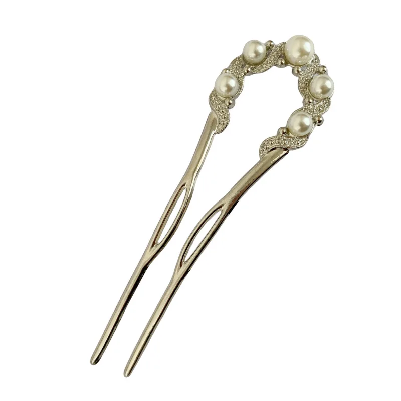 AISHG Elegant Pearl U-shaped Metal Hairpin for Women Fashion Simple Hollow Design Pan Hair Clip Modern Hair Clip Accessories