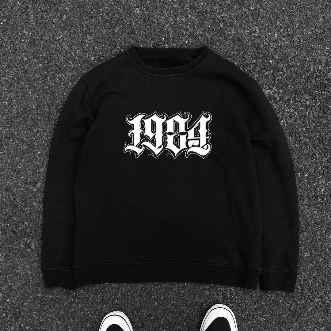 1984 الطباعة فضفاضة كبيرة الحجم طاقم الرقبة سترة العصرية العلامة التجارية الرجال والنساء ارتداء نفس الشارع ارتداء طويلة الأكمام البلوز #1