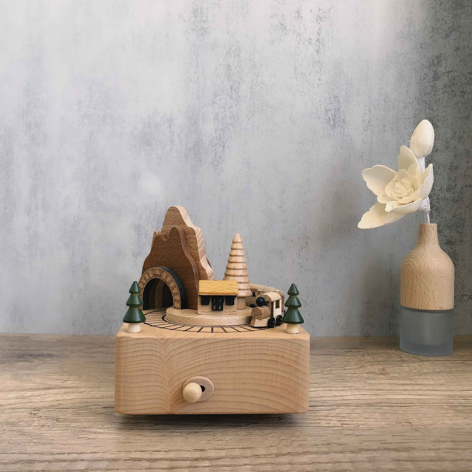 Cave Train Wooden Music Box Handmade Solid Wood Music Box Home Decoration Creative Gift Adult Children Birthday Gift