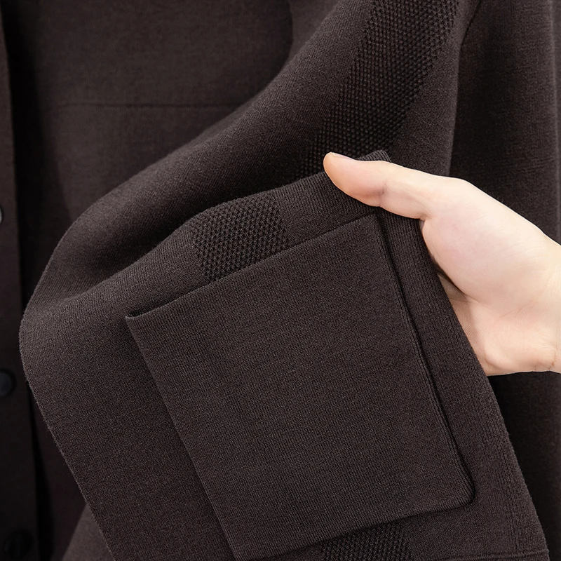 Men's Fashion Knitted Cardigan Long Sleeve Thickened Lapel Button down Pocket Solid Color Autumn Winter Trend Casual Men's Wear