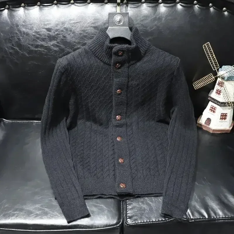 

Knit Sweater Male Plain Collared Men's Clothing Black Cardigan Solid Color Large Big Size Wool Best Selling Products 2024 Winter