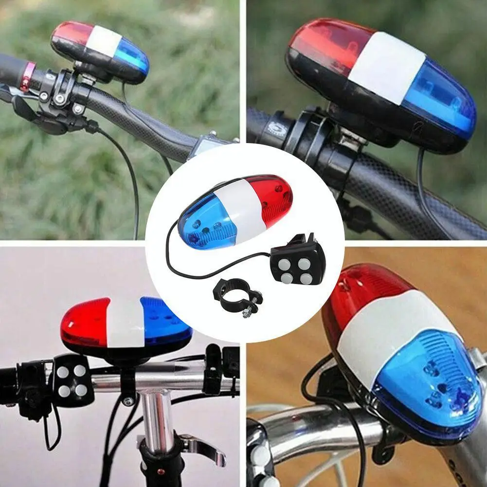 6 LED 4 Tone Sounds Bicycles Bell Police Car Light Electronic Horn Siren for Kid Children Bike Scooter Cycling Lamp Accesso H1D2