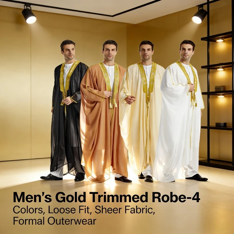 2026 Men's Robe Arabic Men's Long Sleeve Muslim Outer Robe