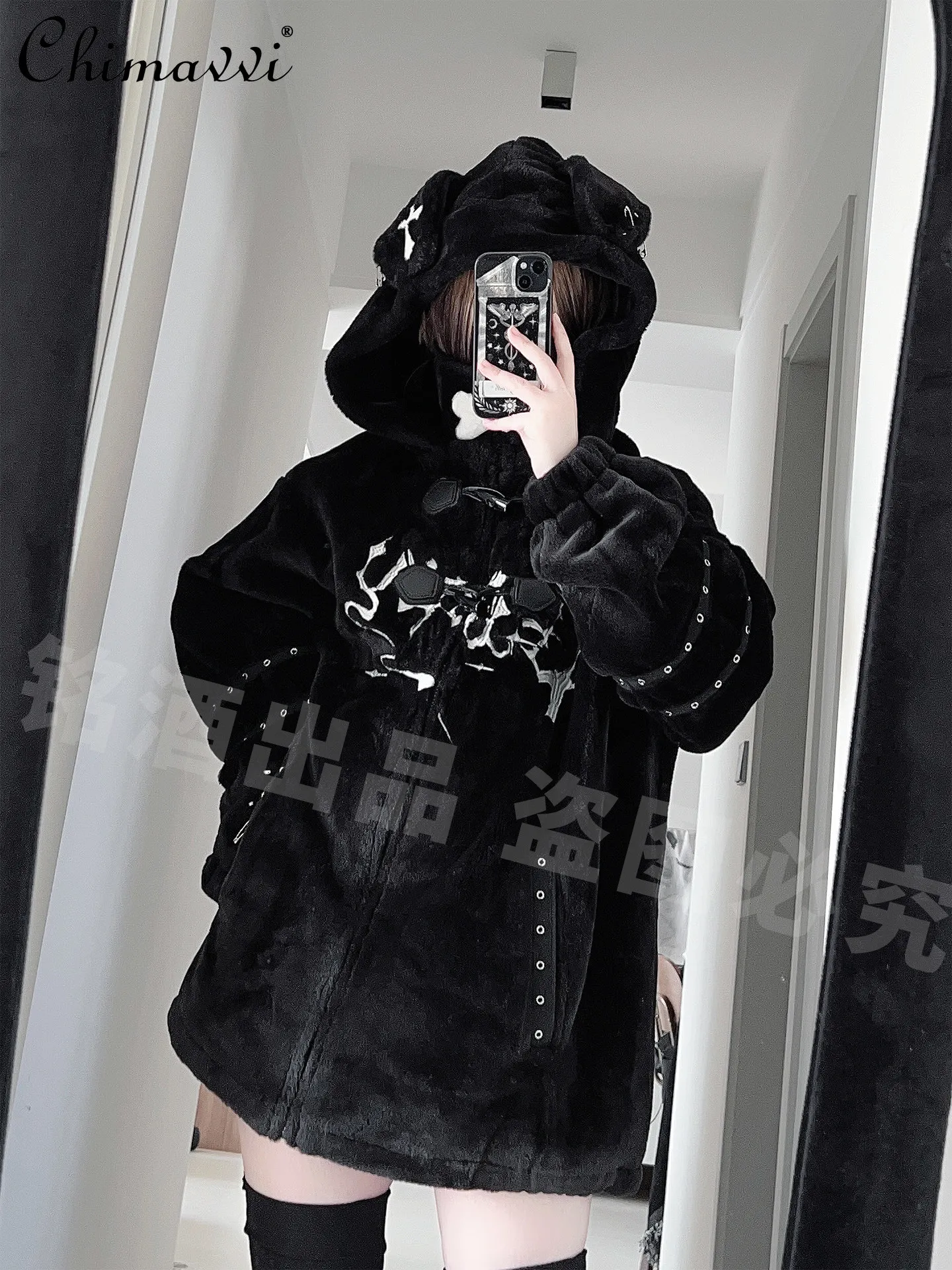Japanese Y2K Subculture Punk Puppy Black Jacket Winter Clothes New