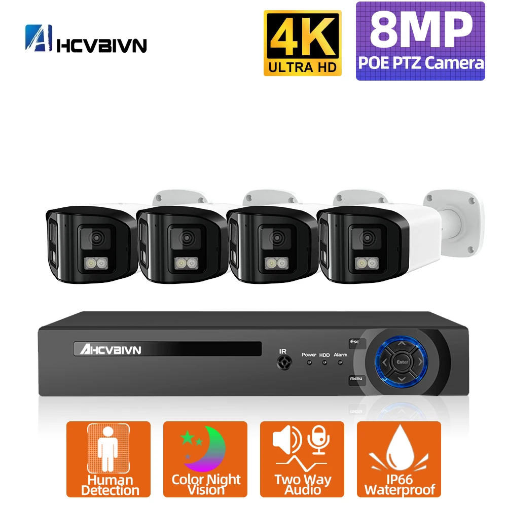 

4CH 4K POE CCTV Camera Security System Kit 8MP POE NVR Ser Color Night Vision IP Bullet Camera Video Surveillance System 8CH Kit