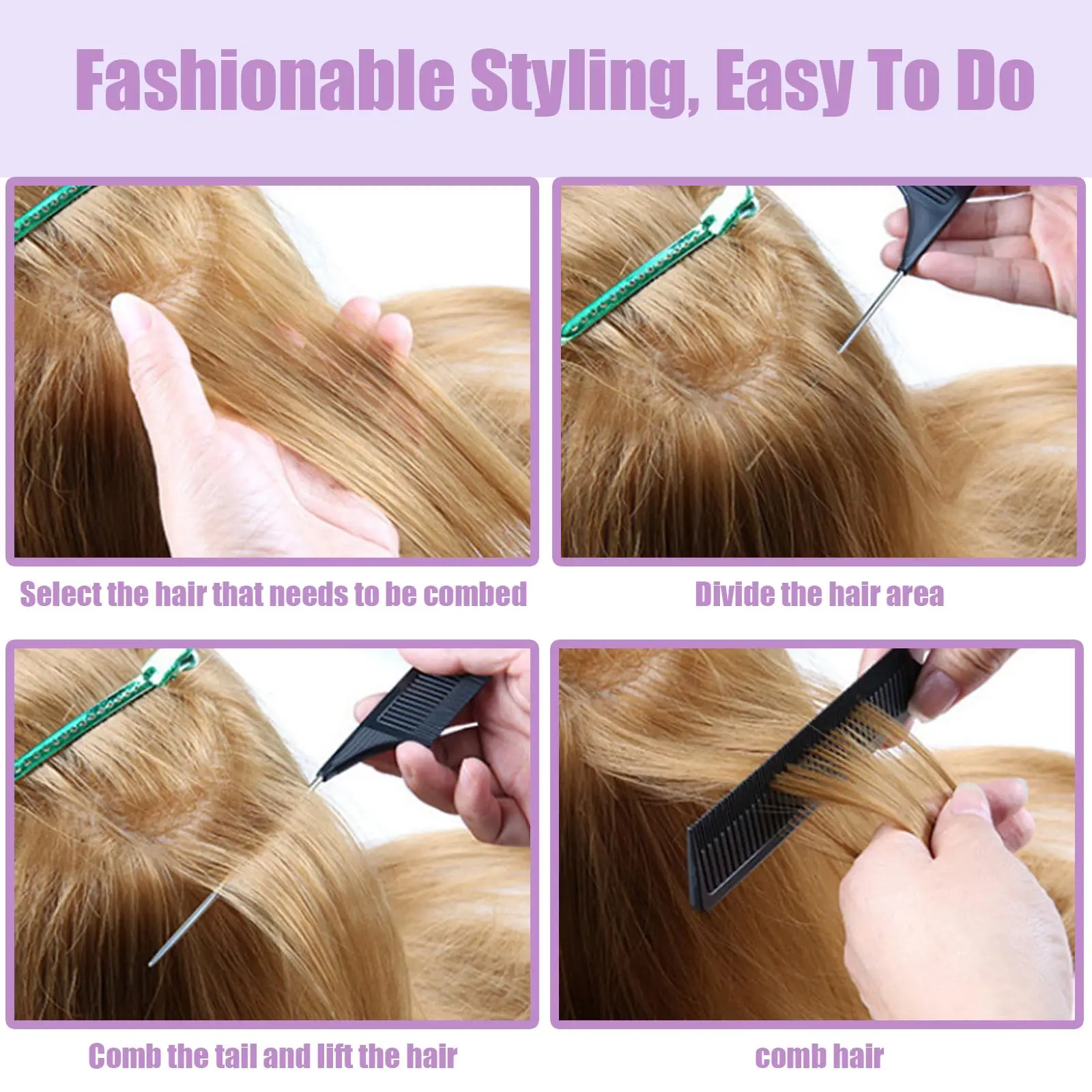 8 Stück langlebige Rattenschwanzkämme, 8,6 Zoll/21,9 cm, Edelstahl-Schwanznadel für professionelles Haar-Styling, Salon und Heimgebrauch – zufällige Farbe