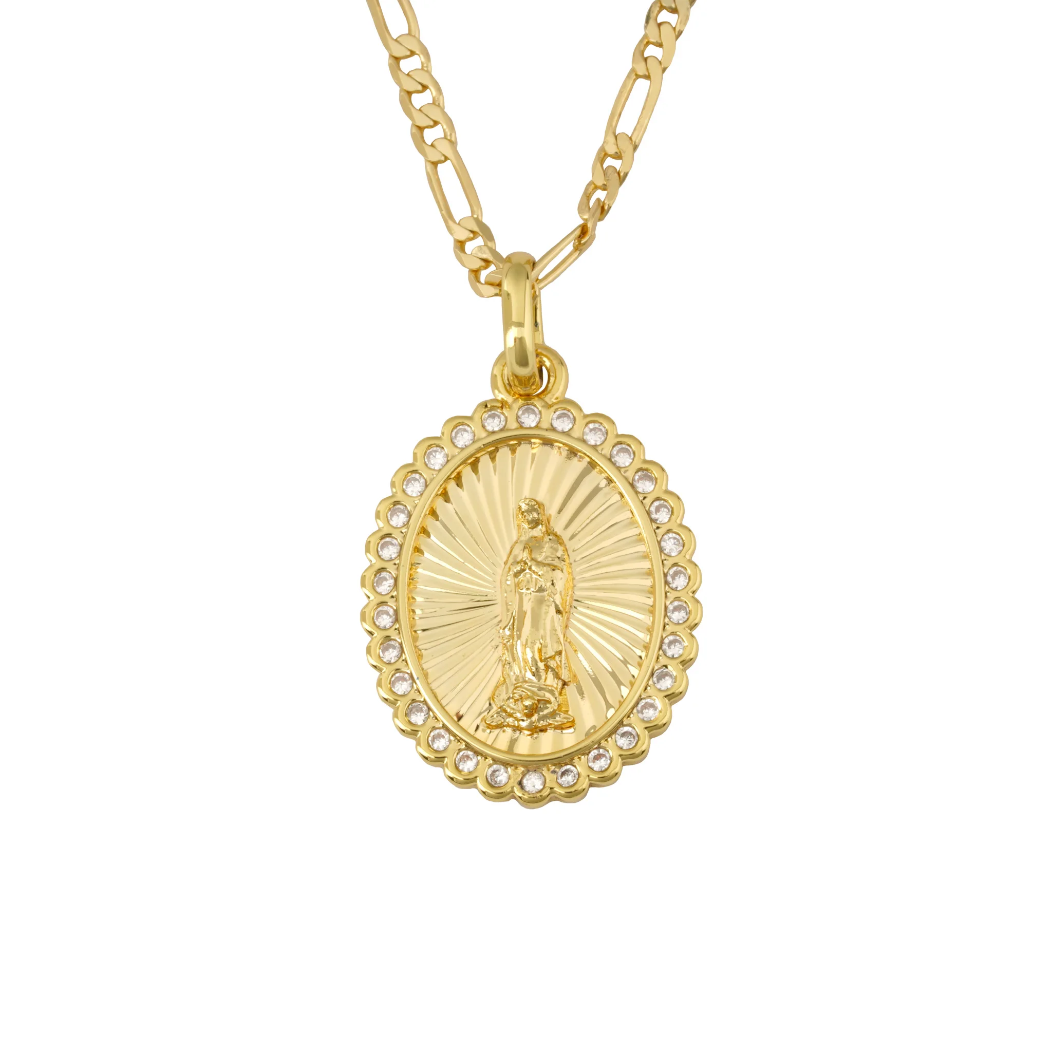 Collier pendentif en cuivre exquis pour femme, cadeaux religieux porte-bonheur, document en or 14 carats, Vierge Marie d'Isabelle Upe, mode de luxe