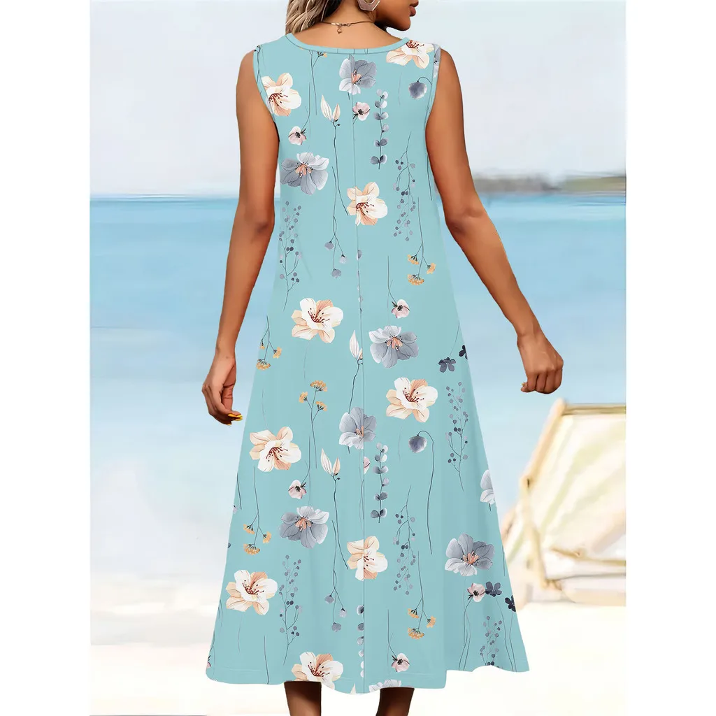 2025 Donna PLUS TAGLIA Estate Senza maniche Stampa Abito casual per le vacanze Abbigliamento donna Abiti Femininos Frete Grátis