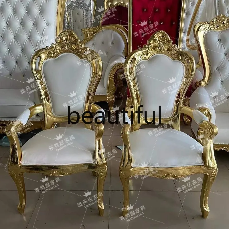 

European High Back Throne Dining Chair Carved French Wedding Sofa Chair Gold Foil Household Dining Chair