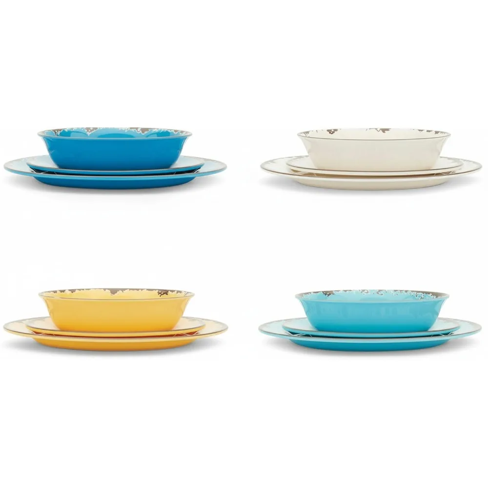 

Colorful Melamine Dinnerware Set, 12-Piece BPA-Free Dishware for Family Outdoor Use