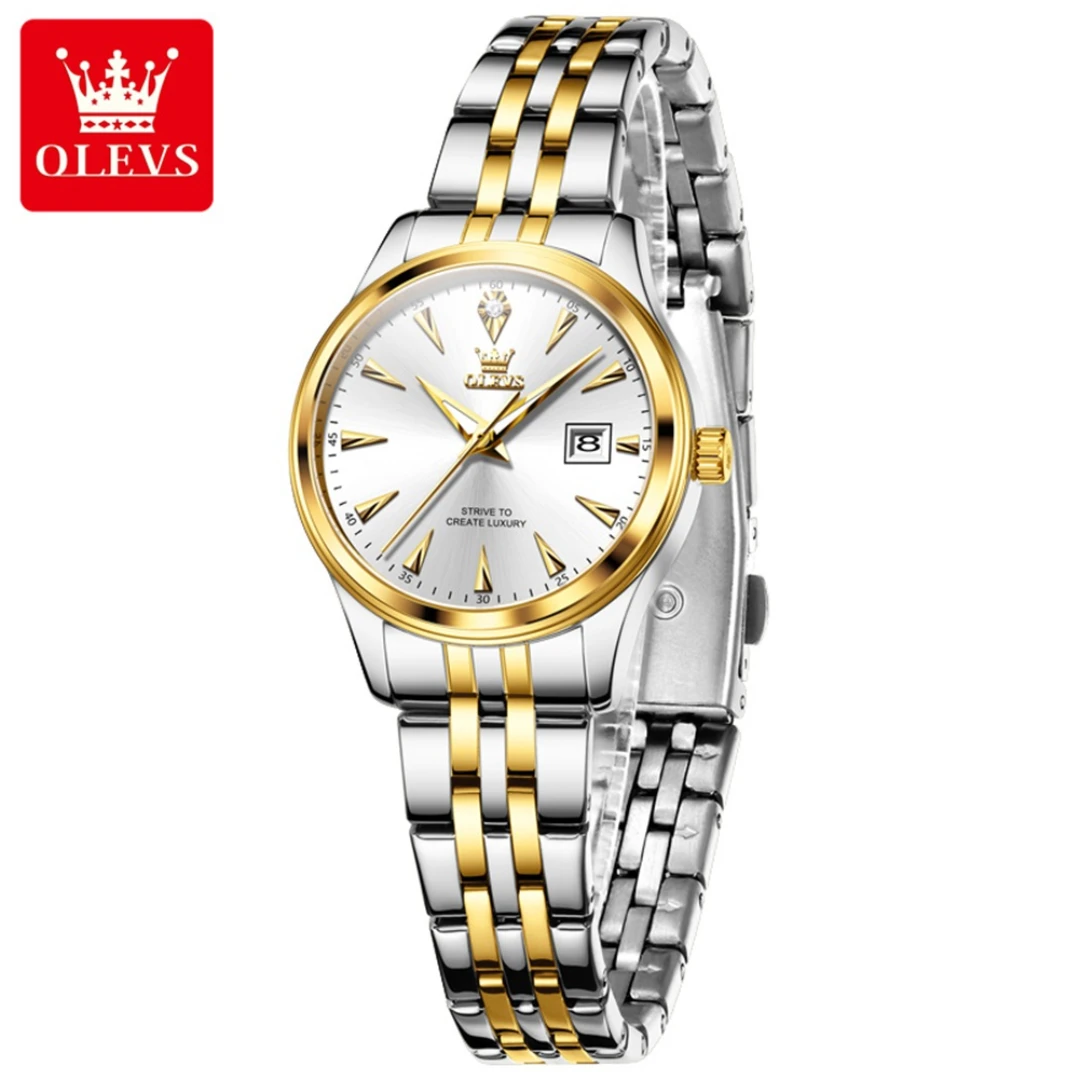 

OLEVS 5598 Quartz Fashion Watch Gift Stainless Steel Watchband Round-dial Wristwatch Calendar Luminous