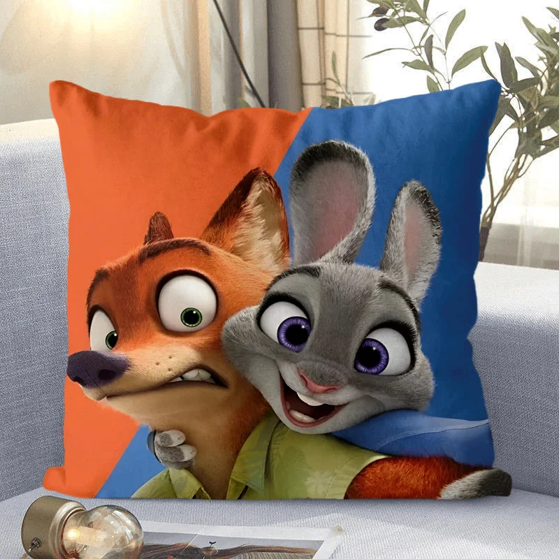 Disney-Wide Cartoon Imprimir Fronha Quadrada, Zootopia, Judy, Hopps, Nick, Bonito, Sofá de Casa, Almofada, Capa Protetora, Decoração