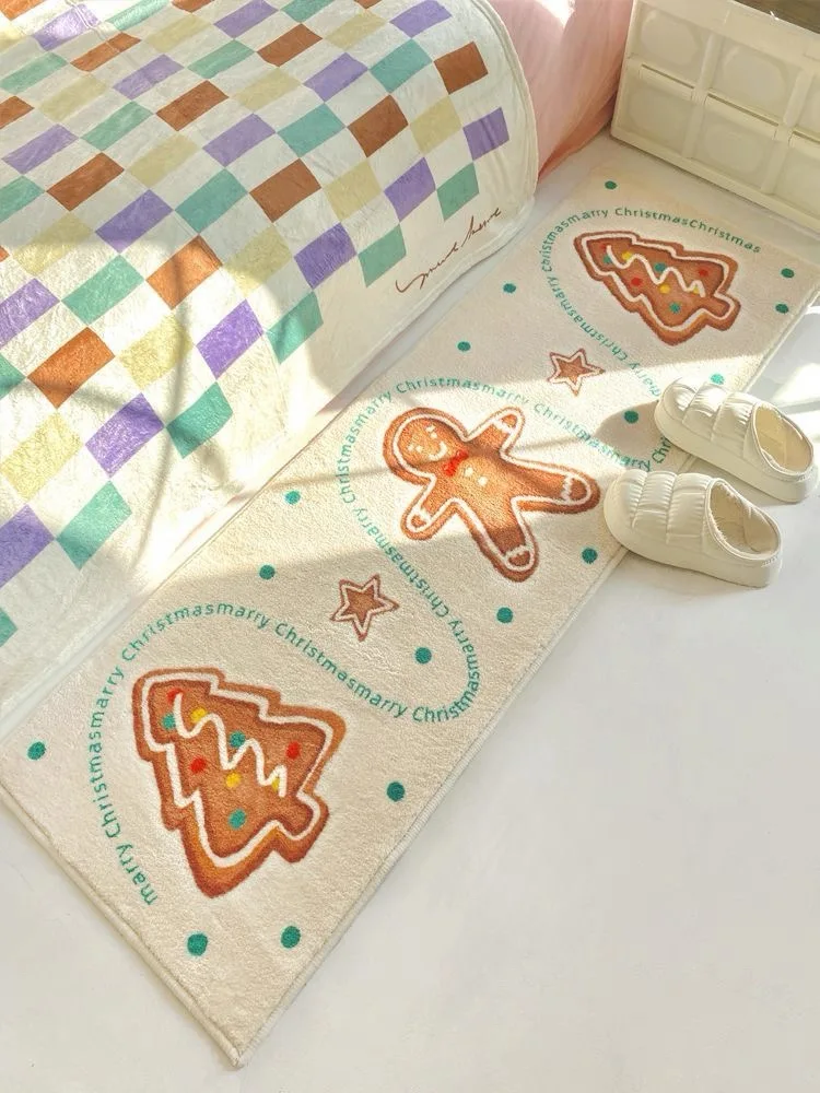 

VIKAMA Gingerbread Man Cute Cashmere Imitation Carpet Plush Living Room Bedroom Floor Mat Sofa Area Rug Christmas Decor for Home