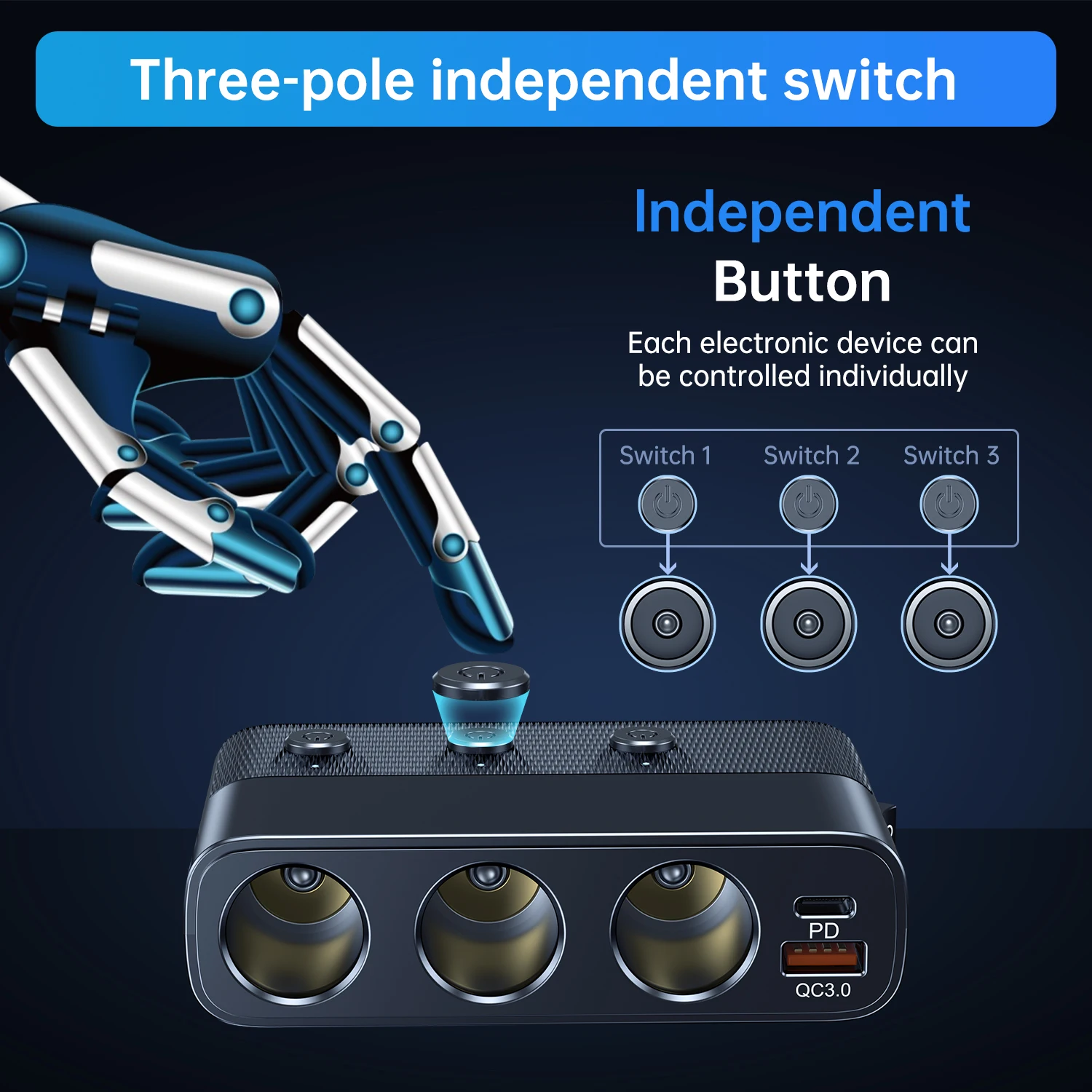 متعددة الوظائف شاحن سيارة 127 واط سوبر فلاش شاحن سيارة ولاعة السجائر تحويل رئيس محول QC3.0 منافذ متعددة شحن سريع