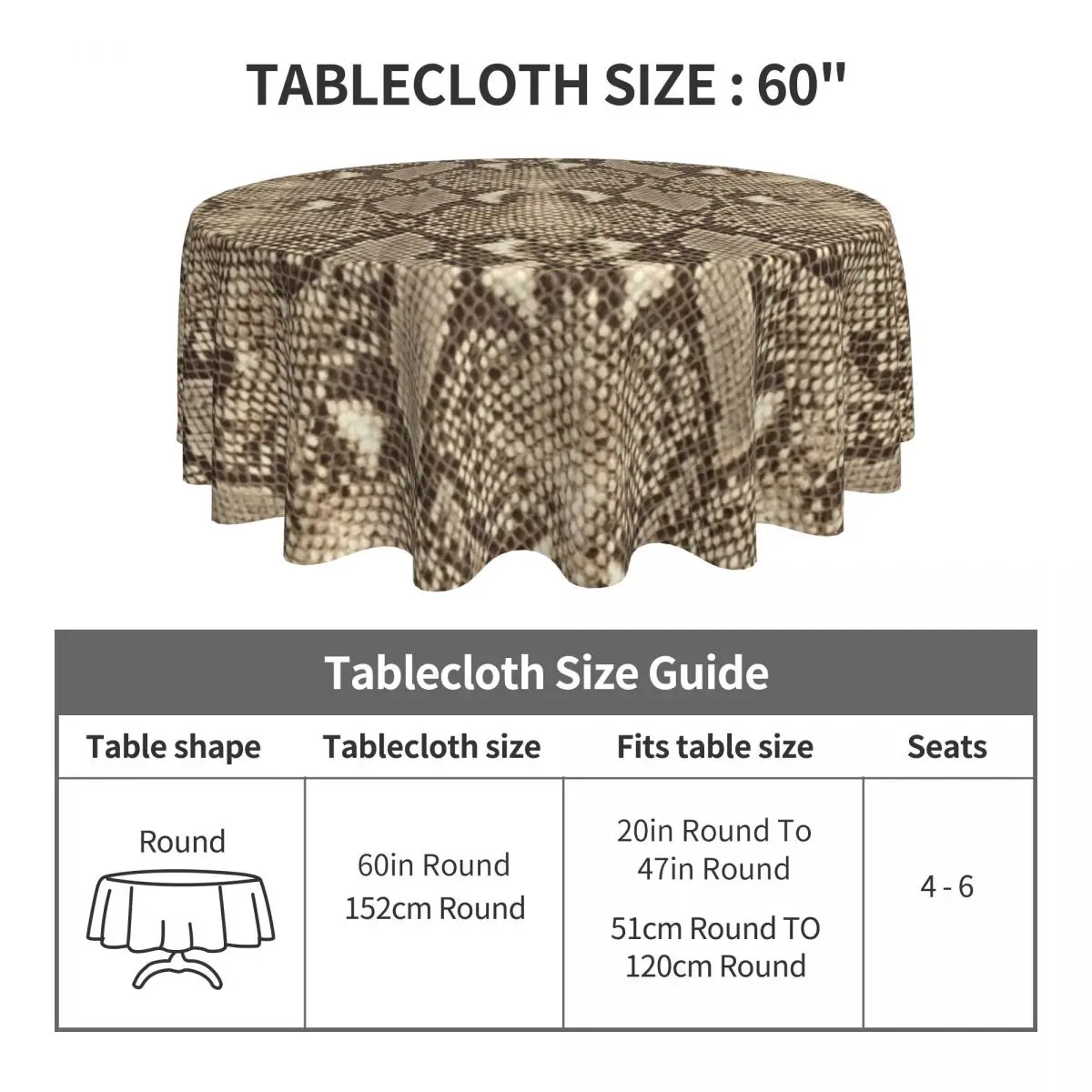 Tablecloth Snakeskin Round Table Cloth Animal Skin Table Cover Tablecloths Graphic Home Party Dining Room Table Decoration