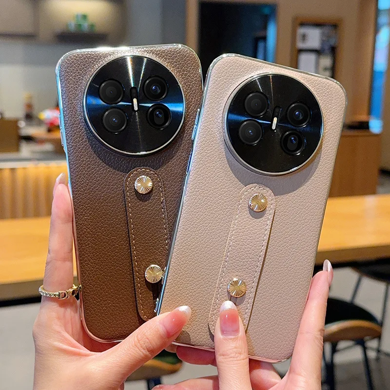 

Fashion Solid Color Lychee Pattern Phone Case for Huawei Mate 60 70 Pro+ with Leather Finger Ring