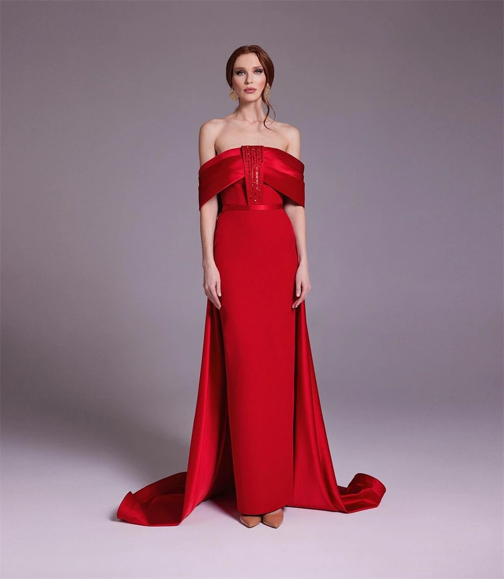 ที่กําหนดเองประณีต Off-the-shoulder Sheath ค็อกเทลเลื่อม Draped S โอกาสชุดราตรี Vestidos deão อย่างเป็นทางการ