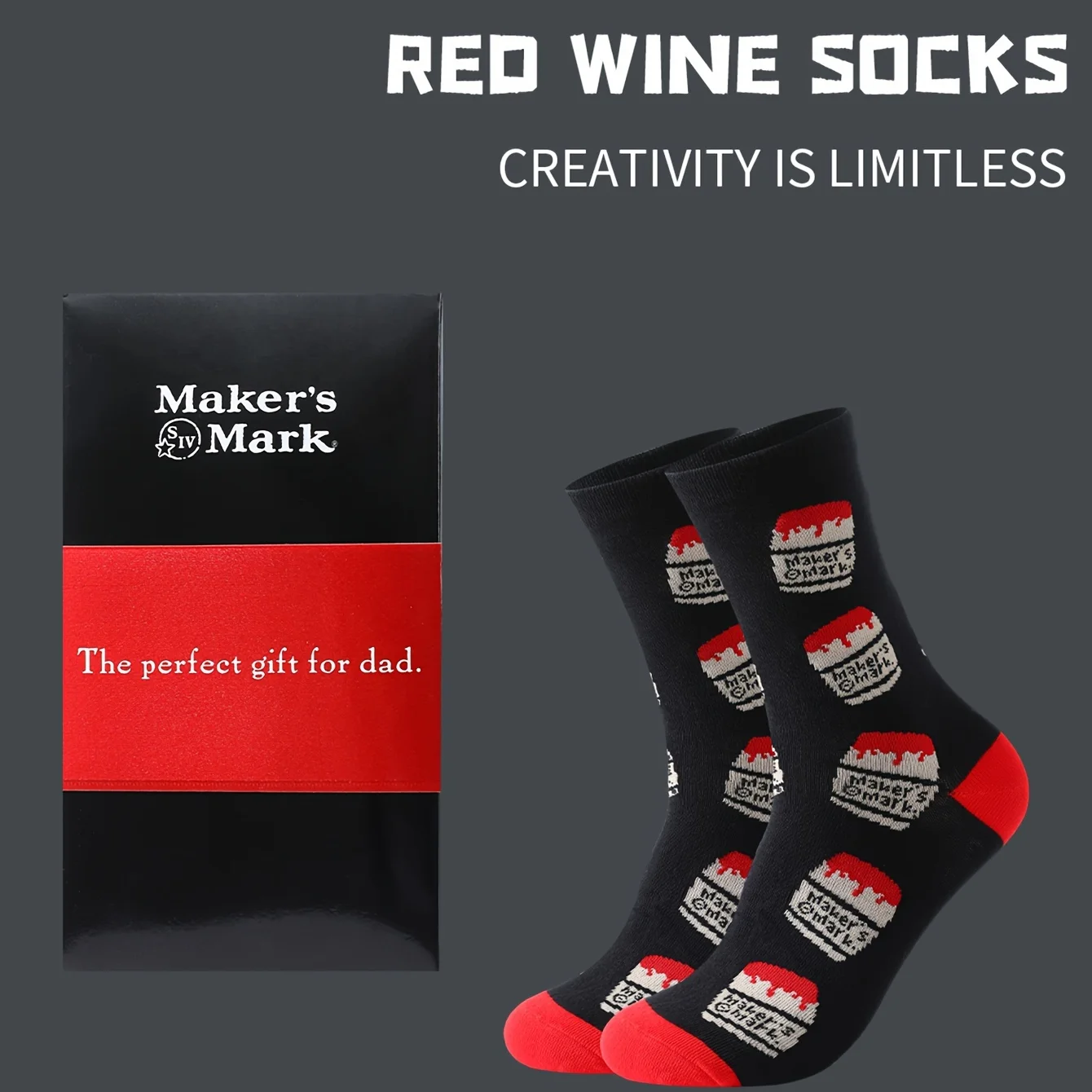 1 pair of fashionable, unique and interesting red wine patterned men\'s and women\'s gift socks suitable for all seasons