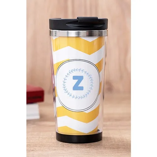 Gift Shop Z Letter Blue Framed Yellow Thermos Cup