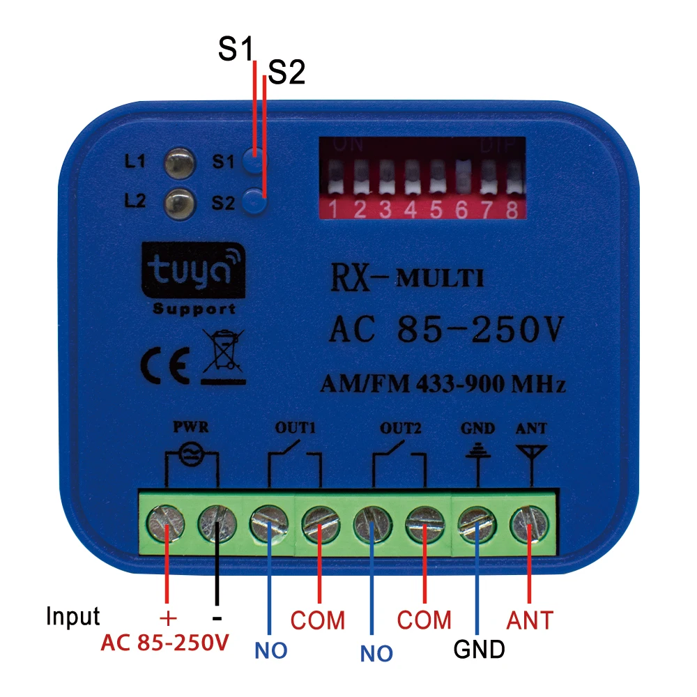 1-10pcs 2CH RX Multi Garage Door Remote Control Receiver 433MHz 868MHz Tuya WiFi Smart Switch DC AC 9-30V 85-250V Module