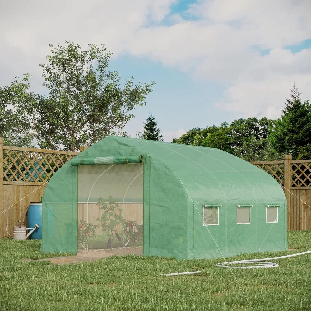 Walk in Tunnel Greenhouse, Greenhouse with Zipper Mesh Doors, Mesh Windows and Rolled Up Side Walls 11.5 'x 10' X 6.5 ' Patio