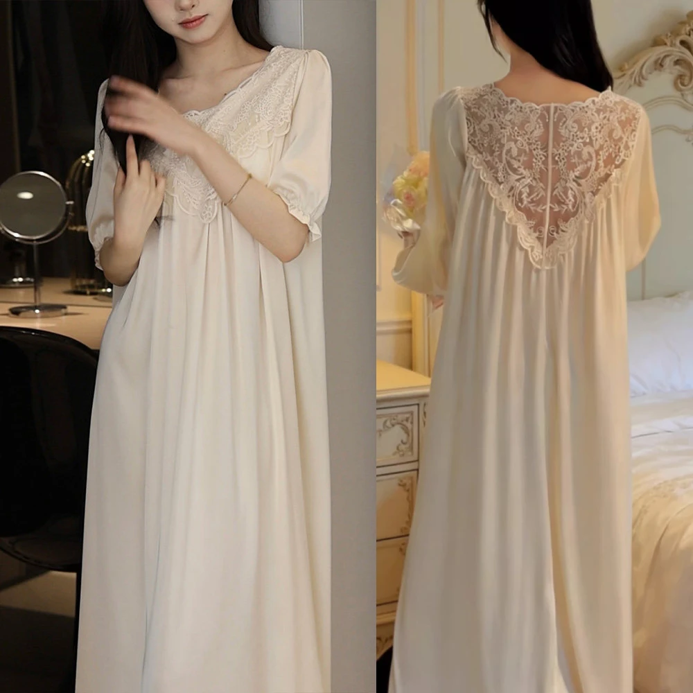 

Новая весенне-летняя пижама-платье с кружевом и открытой спиной, сексуальная ночная сорочка, женская домашняя одежда с длинными рукавами, длинная ночнушка, свободная домашняя одежда