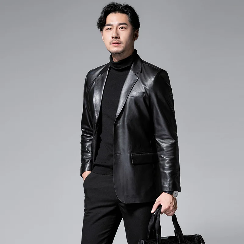 Genuine Leather Mens Jacket Real Sheepskin Leather Jacket Spring Autumn Suit Coat Smart Casual Chaqueta Cuero Hombre