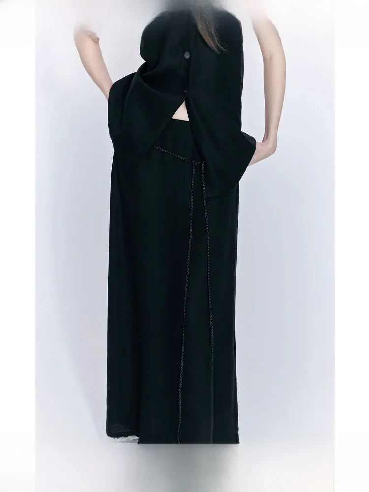 

Planites Vol8 Long Waist Belt Linen Decorative f Skirt High Waist A-Line Midi Skirt Simple Commute Pure Color Summer 2024