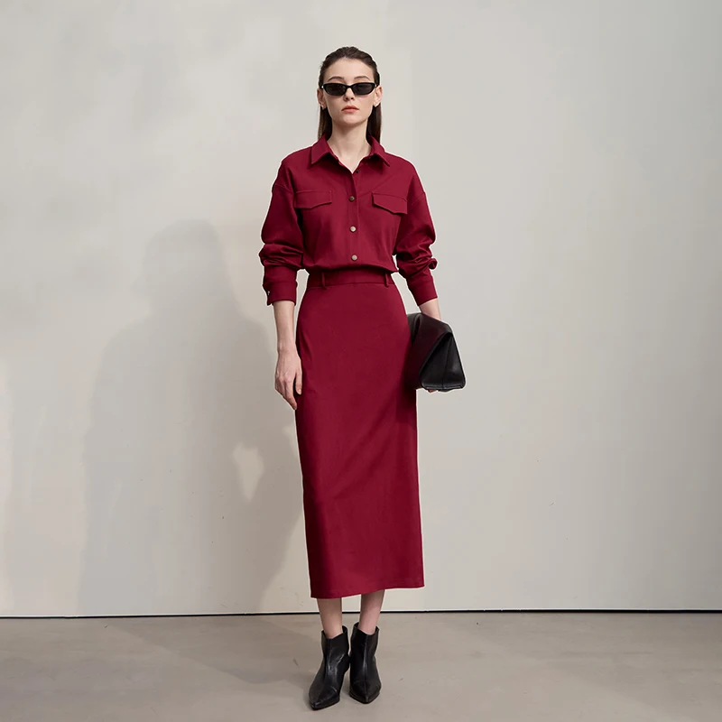 فستان نسائي AMII لخريف 2025 فساتين طويلة متينة جديدة للركاب بأكمام طويلة فساتين مستقيمة واحدة الصدر للمرأة 12523171