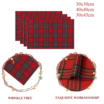 4 adet Noel tarzı Masa Örtüsü Peçeteler, Ev Şenlikli için Yeniden Kullanılabilir Mendil, Yemek İskoç Tartan Ekose Kumaş Peçeteler