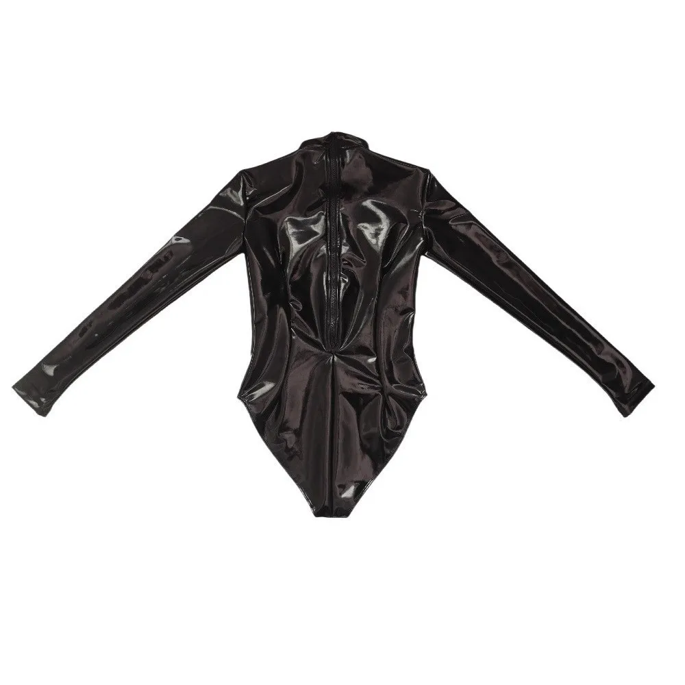 

Sexy Women PVC Shiny High Cut Bodysuit Bandage One Piece Dance Wear High Neck Halter Latex Matt Catsuit Sexy Tight Maid Leotard