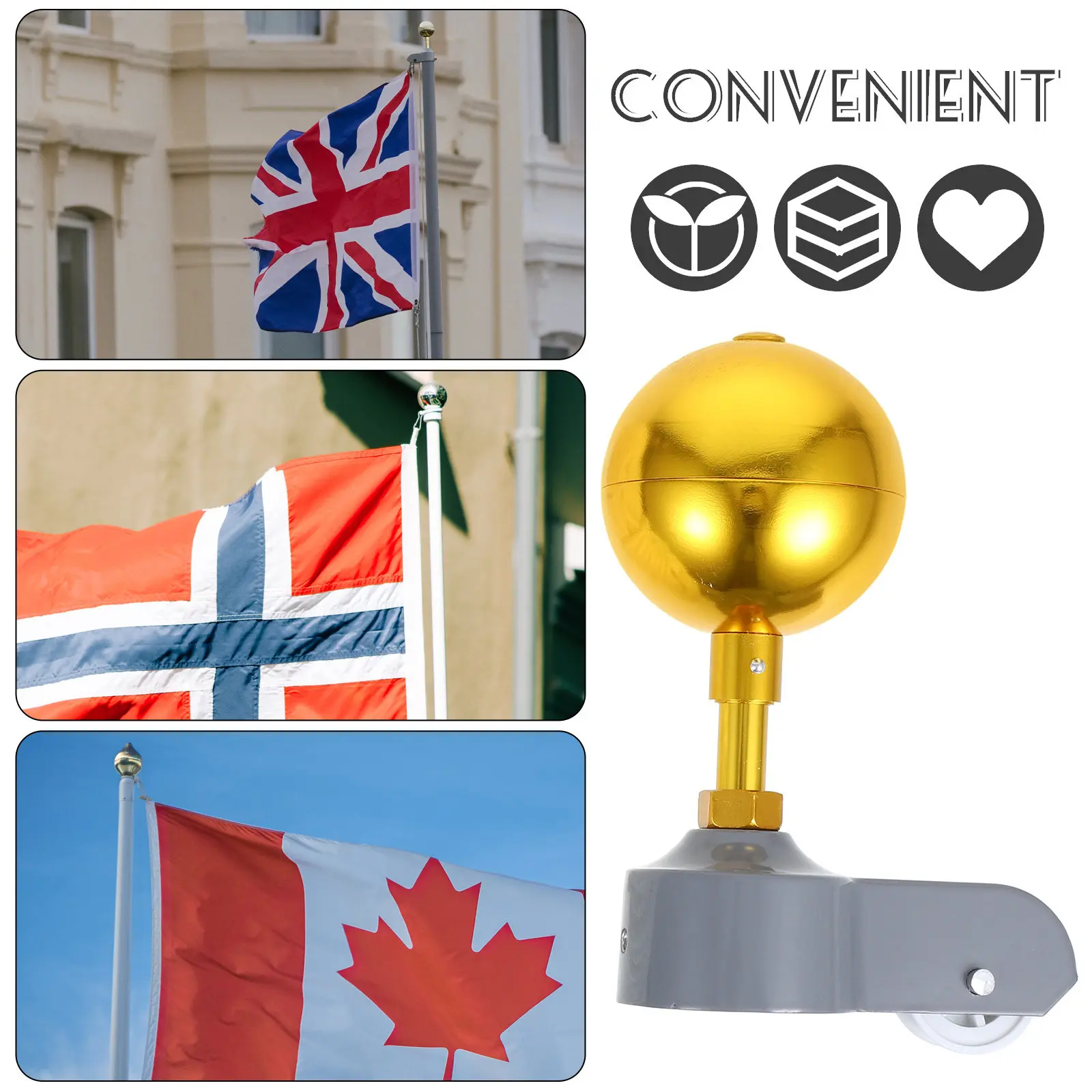 1Set Flagpole Stationary Truck Pulley Cap Metal Flag Pole Topper Kit for Reliable Flag Display Windproof Angle Adjustable