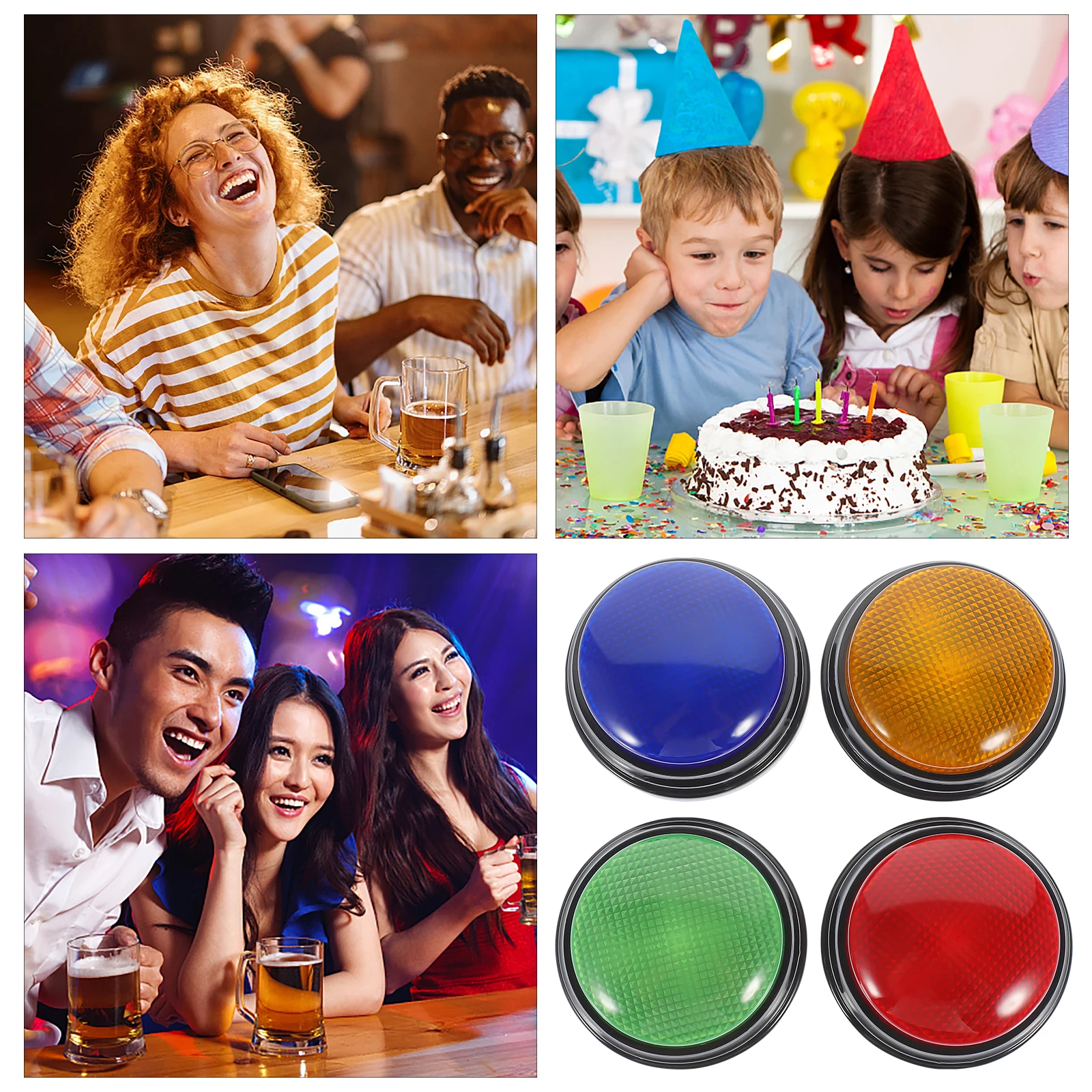 

4Pcs Light Button Prop with Alarm for Party Competition Prank Office Festival Supplies Game Button Toy