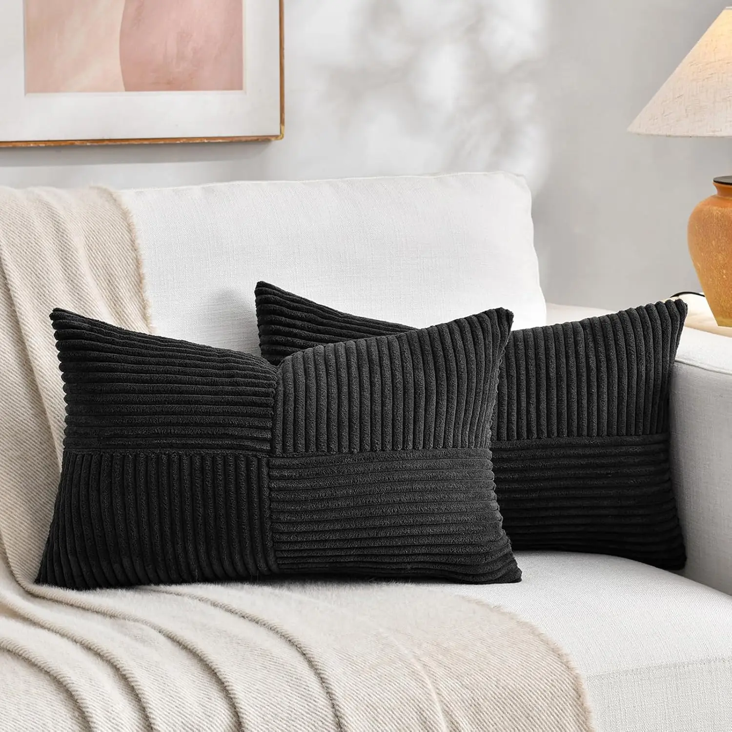 

2 Packs Bla Lumbar Decorative Throw Pillow Covers 12X20 H For Living Room Couch Bed Sofa, Rustic Farmhouse Boho Home Decor,