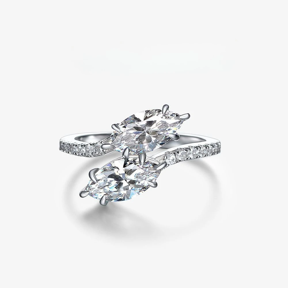 New S925 Silver Simulation 5 * 10 Horse Eye Opening Simple 0.75 Carat Ring Wedding Jewelry