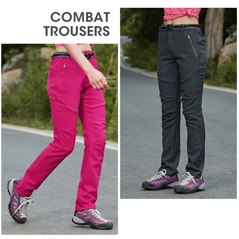 Breathable Women Casual Trekking Pants Outdoor Autumn Winter Hiking Camping Fleece Solid Zipper Pocket Trousers WAP11