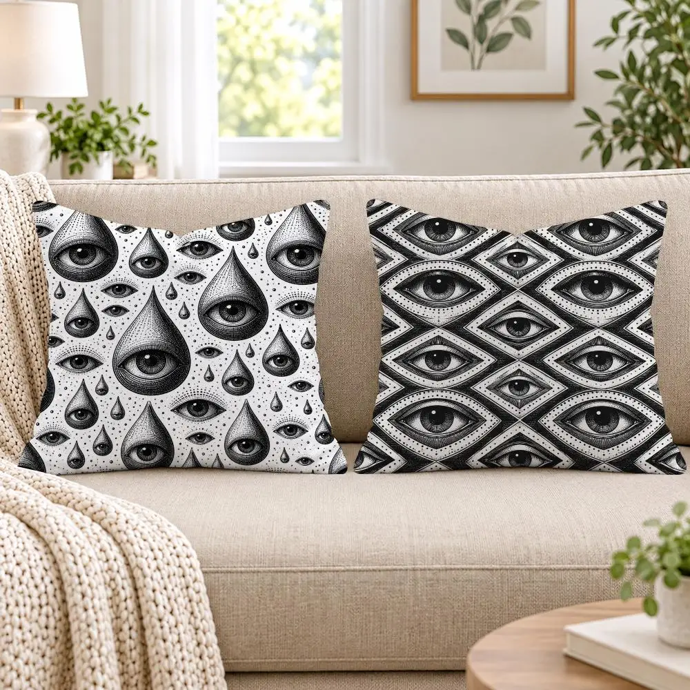 Surreal Black and White Eye Cushion Cover Soft Short Plush Pillow Cases Hidden Zipper Cutecore Sofa Bedroom Home Decor Gift