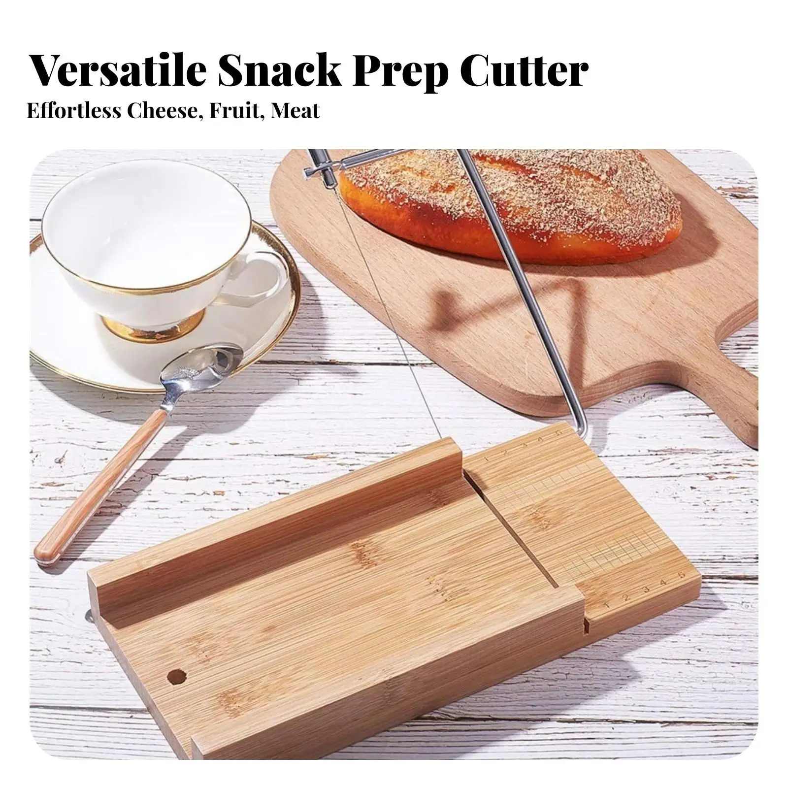 Cheese Cutting String Slicer with Wood Handle for Manual Food Prep Stainless Steel Wire for Cafe Use