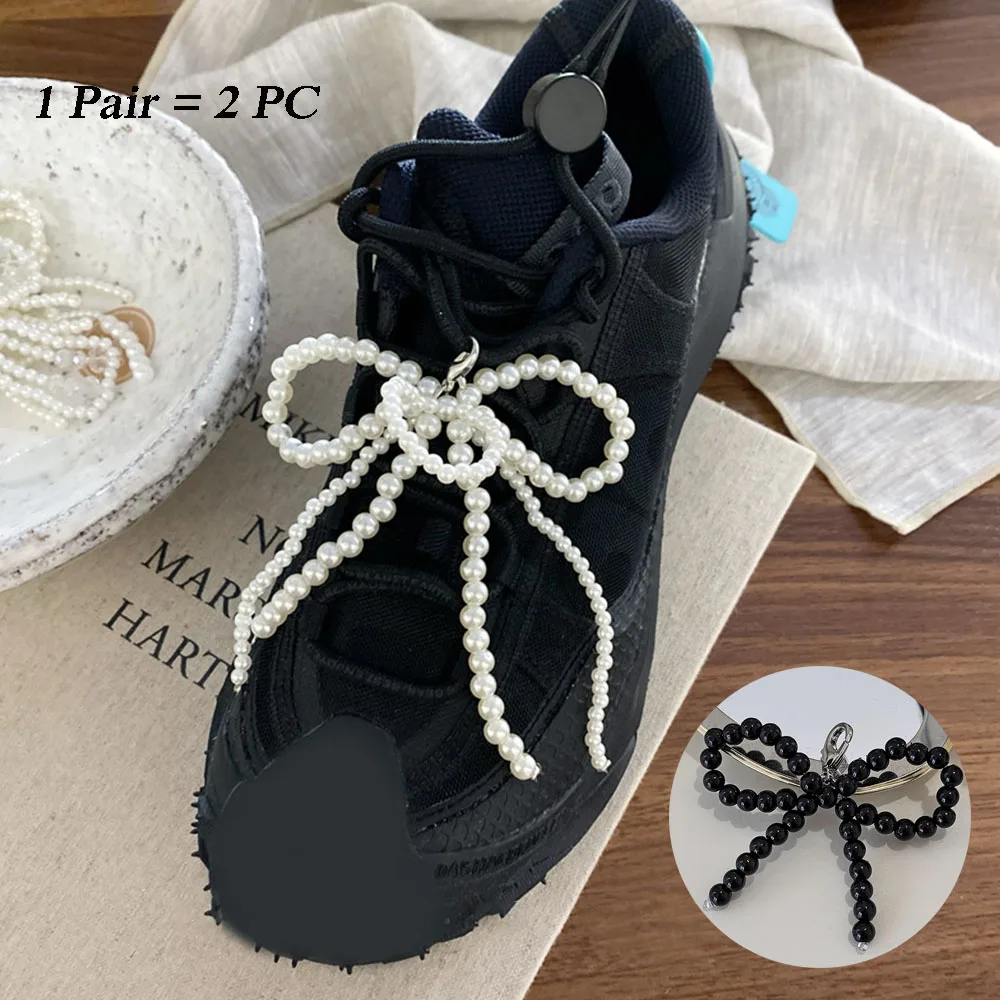 1 Pair Imitation Pearl Shoe Decoration Chain For Girl Bowknot Pearl Shoe Charms Shoelaces Clips Sweet Handmade Beads Shoe Buckle