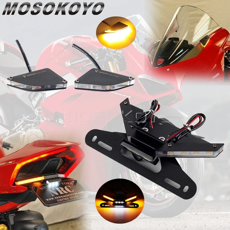 For Ducati Panigale V4 V4R V4S 2018-22 Streetfighter V2 V4 S LED License Plate Light Holder Turn Signals Tidy Fender Eliminator