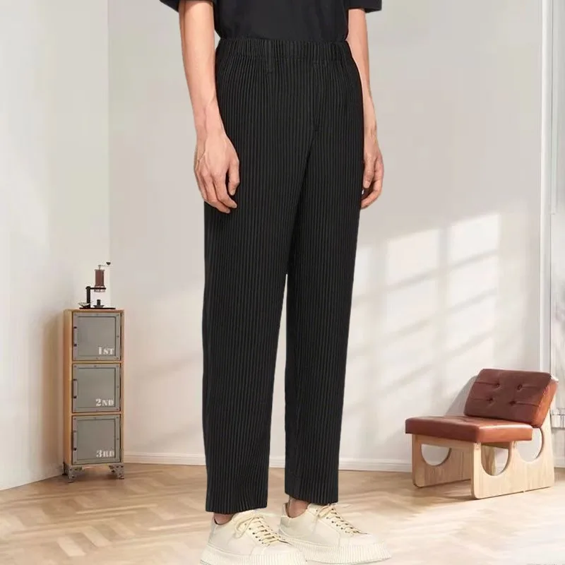 

Miyake Pleated Straight Trousers 2025 Summer New High Street Loose Straight Harlan Casual Trousers Men Tide Solid Colour