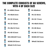 ohhunt Screw Set 68 Pcs for Red Dot Sight Optics and Mount Includes #6-48#4-40#6-32#6-40 M3 M3.5 and M4 Screw