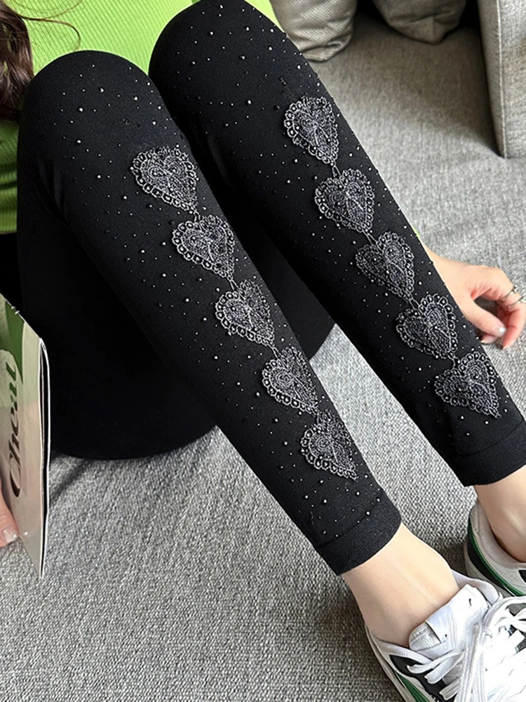 2024 Hot Sale Floral Love Bowknot Sexy Leggings Women Pencil Pants Fitness Gym Leggins Black Sexy Jeggings