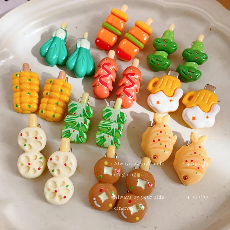 4 Pairs/set Creative Cooking Food Shaped Hair Clips Cute Emulational Hot Dag Fish Hairpins Kawaii Hair Accessories Girl Gifts