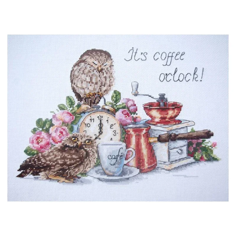 Amishop Top Quality Beautiful Counted Cross Stitch Kit It's Coffee O'clock Time Owl And Cup Animals Flowers Merejka K-83