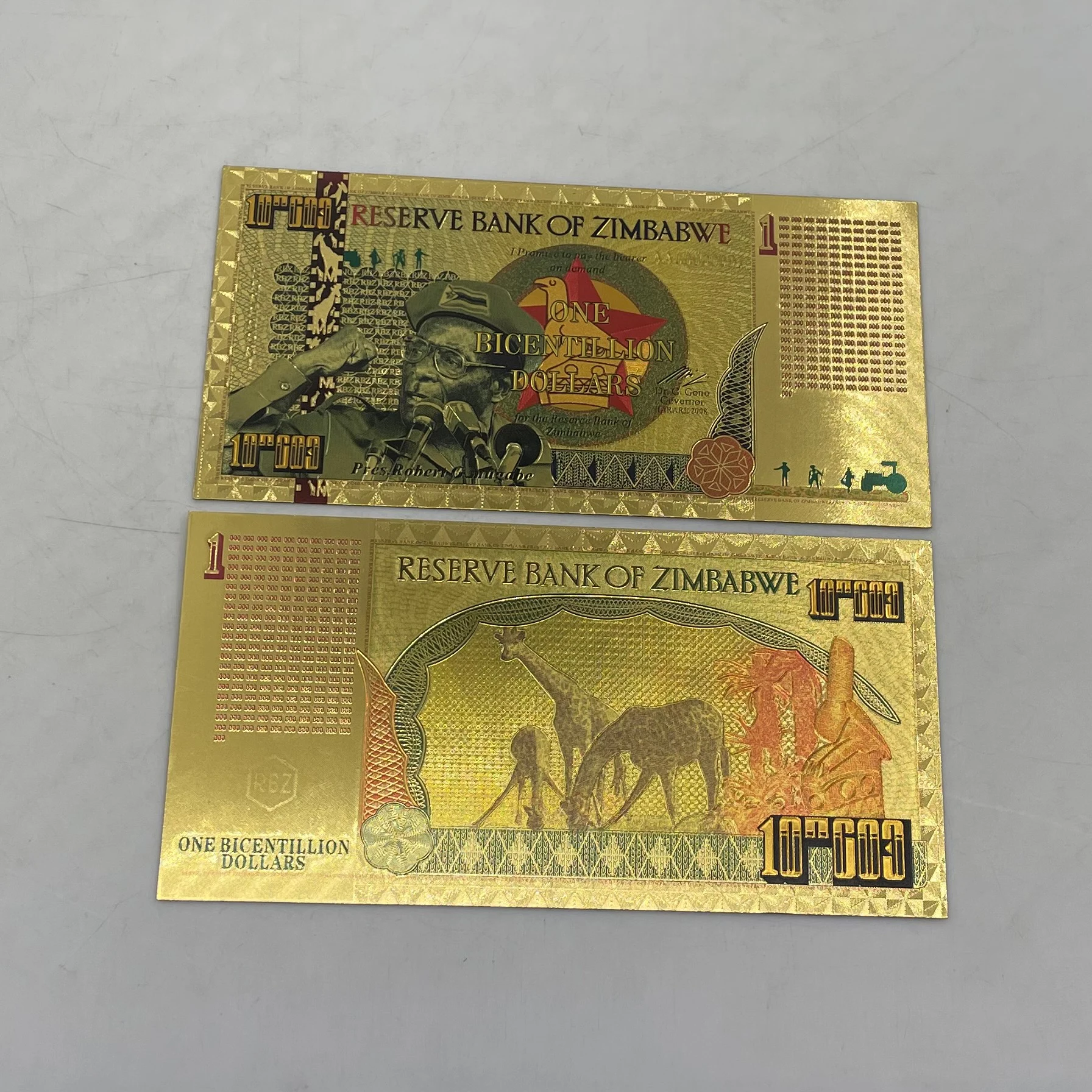 

1000pcs Zimbabwe Gold Banknote ONE BicCENTILLION DOLLARS Gold 999999 Zimbabwe Dollars Stone Banknotes for Business Gifts